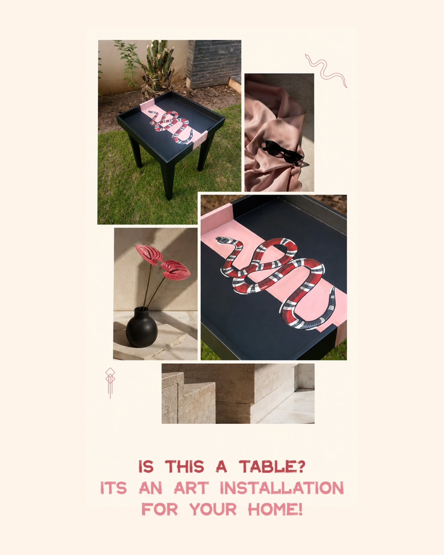 Painted black and pink accent table editorial
